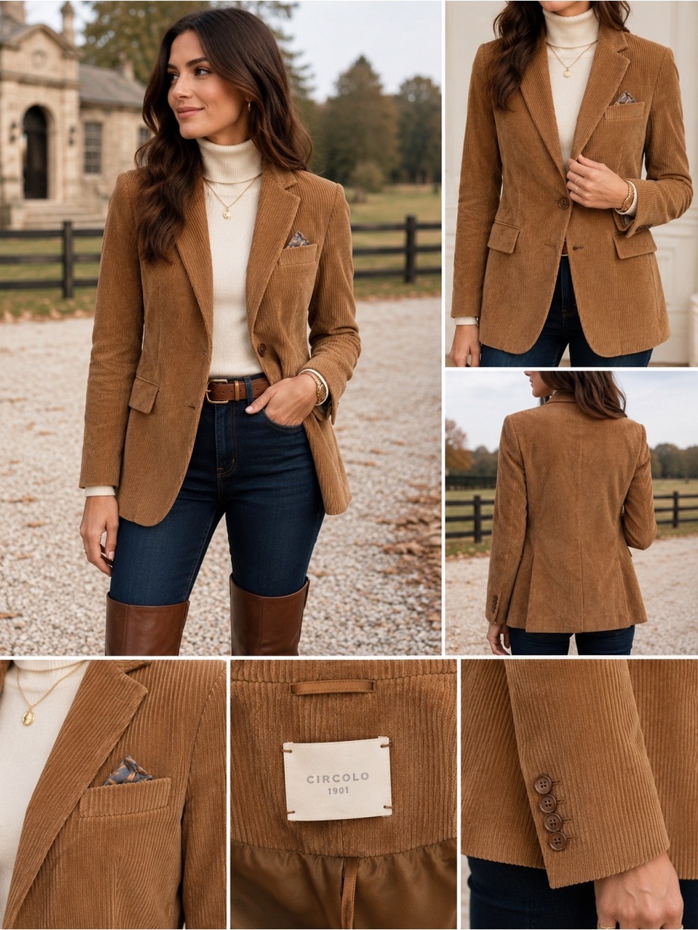Circolo 1901 Brown Corduroy Blazer Women Italian Luxury Jacket Camel Tailored‎